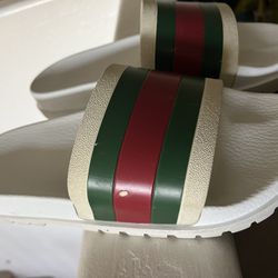 New Authentic Gucci Men Slides Size 11 Used Once Has Small Scrap See Pictures Comes With Box And Dust Bag