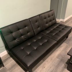 Mainstays Memory Foam Futon with Cupholder and USB, Black Faux Leather