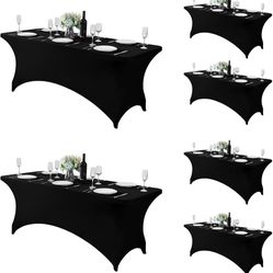 6 Pack Spandex Table Cover for 6FT Table Universal Fitted Stretch Tablecloth for Party, Banquet, Wedding and Events-Black
