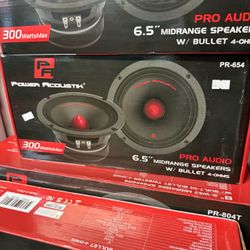 Power Acoustik 6.5” midrange speakers with bullet tweeters 🔊 4 ohms. Brand new in box. Located in Ceres, CA.