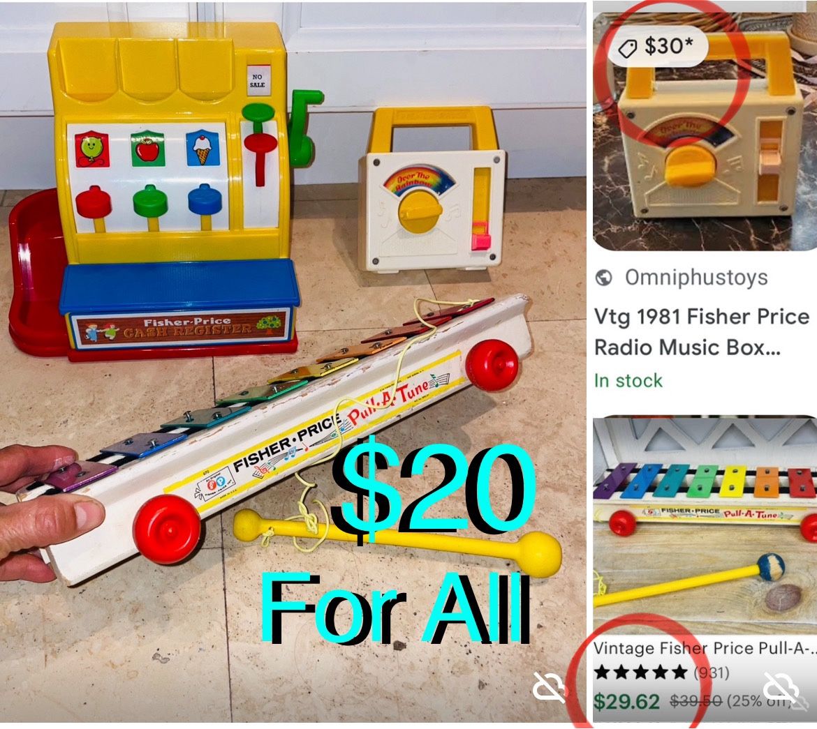 $20 For All Fisher Price Vintage Toys Radio Music 🎼 Box,Pull A Tune,Xylophone,Cashier register