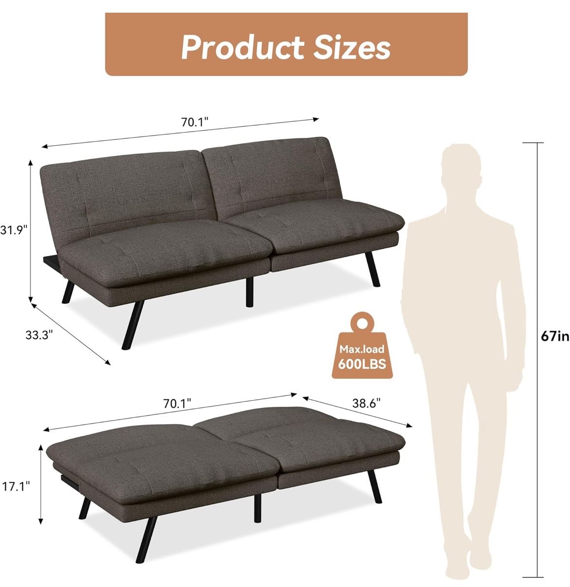 Gray Futon Sleeper Sofa – Great Condition