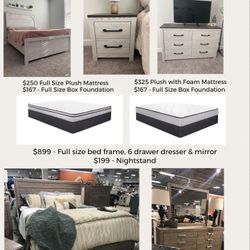 Full Size Bedroom And Mattress Sets - Pricing Shown On Photo 