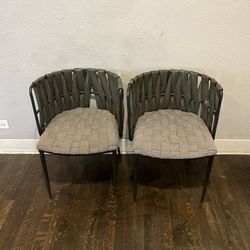 Chair Set with Weave Design and Sleek Metal Frame (Set of 2)