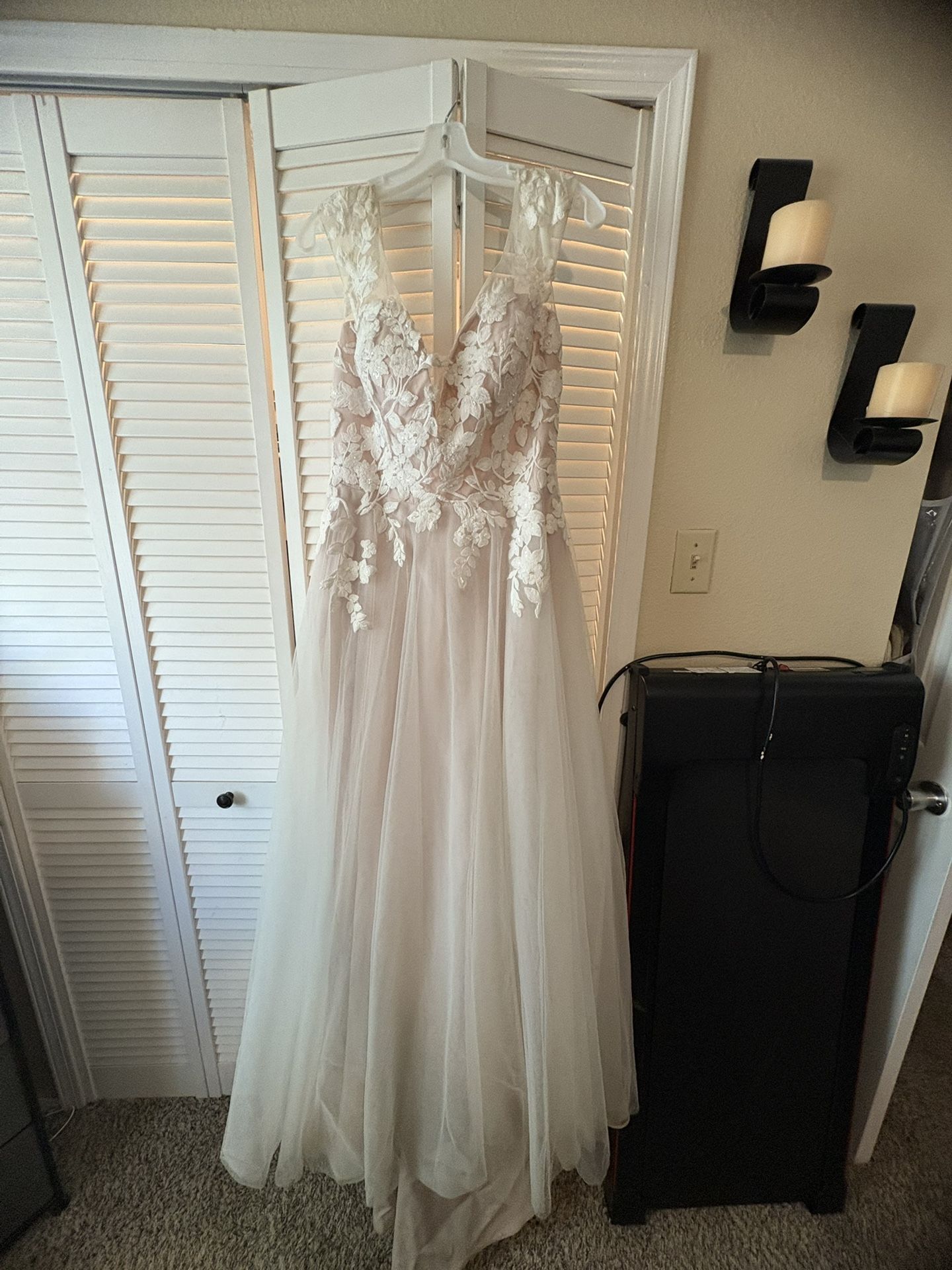 David’s Bridal Floral Mesh Beige/Pink Dress