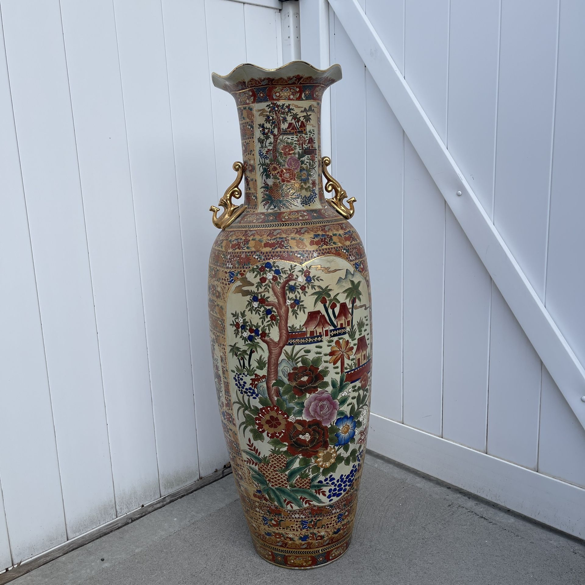 Vintage 4ft Tall Porcelain Floor Vase – 1930s