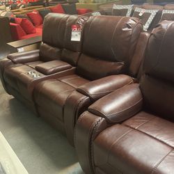 Brand new recliner couch and recliner loveseat in brown leather like material $2400 hurry limited quantities grab and go