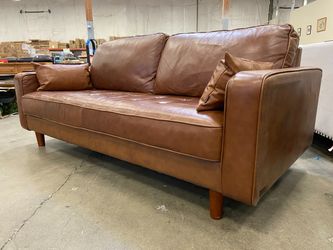 ABBYSON Holloway Brown Leather Tufted Sofa
