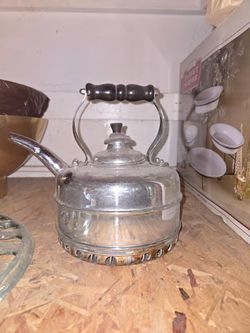 Vintage Chrome Tea Kettle with metal Handle
