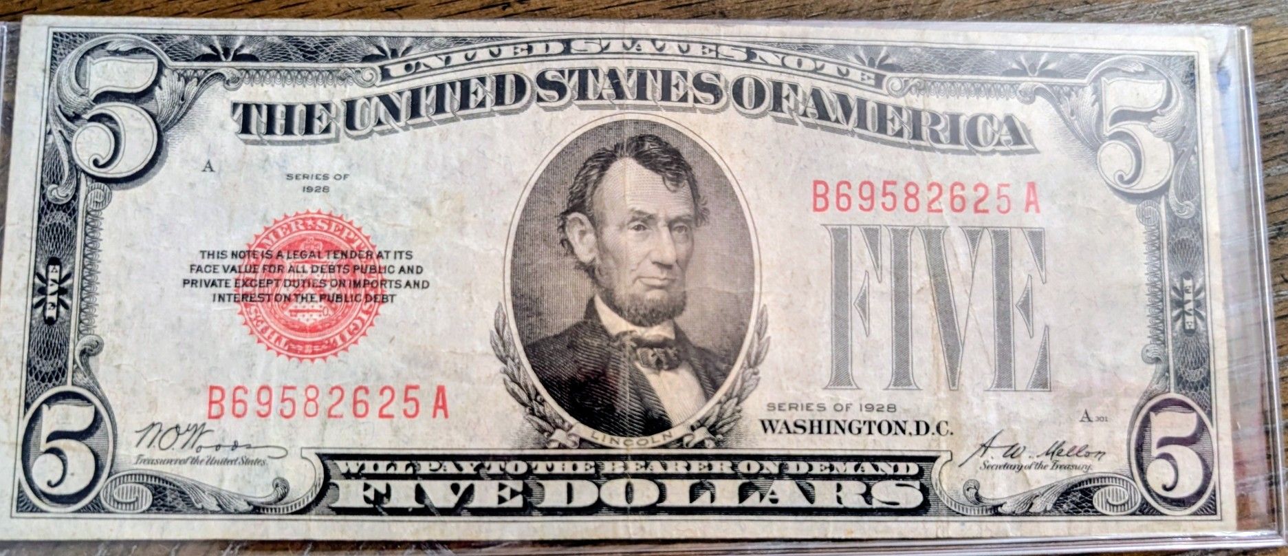 1928 Five Dollar Red Seal Note