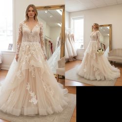 New With Tags Ivory Long Sleeve Layered Wedding Gown & Wedding Dress $850