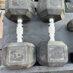 45lb Hex Rubber Dumbbell Set Weights 
