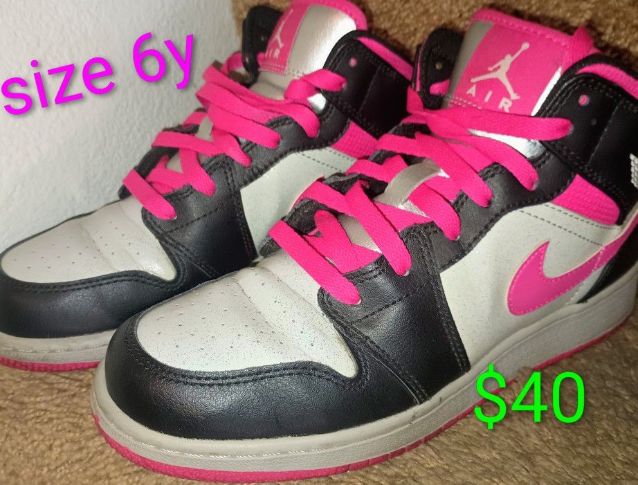 Pink, Black, Glitter Gray, Jordans Youth Size 6