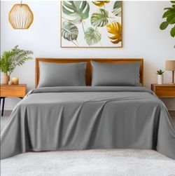 Set of 4 King Size Gray 100% Egyptian Cotton Sheets 1200 Thread Count Sheets