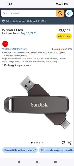 SANDISK 2TB Extreme PRO Dual Drive, USB-C+USB-A, Up to 1000MB/s Read Speeds