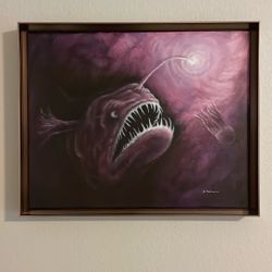 Unique painting with metal floater frame