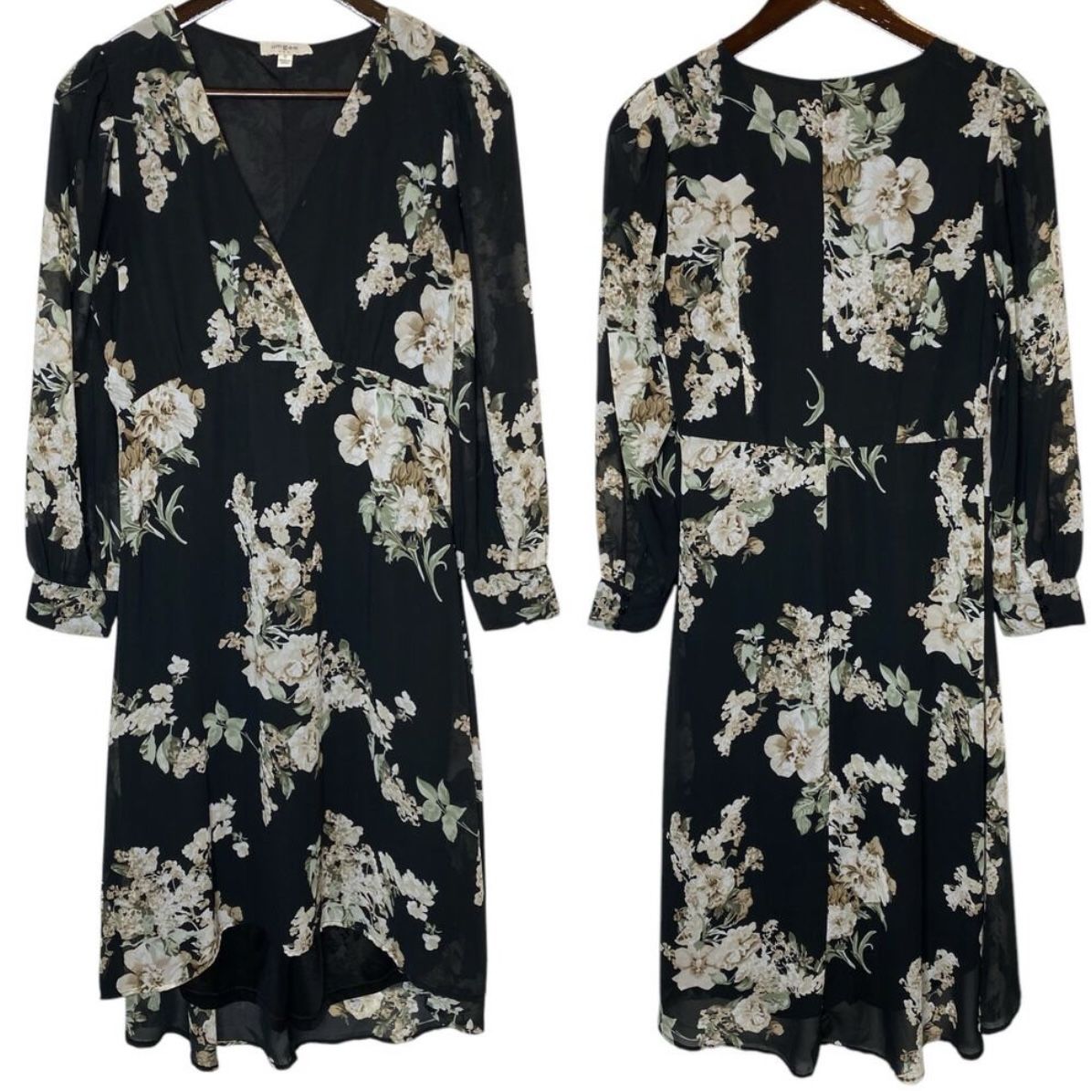 Umgee Floral Black Midi High Low Dress