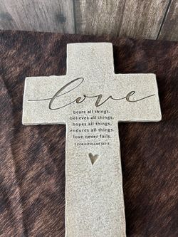 Rustic Wall Cross with Scripture – “Love Never Fails” – 1 Corinthians 13:7-8