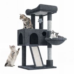 Gray 36in Cat Tree Tower w/ Condo, Hammock & Scratch Post