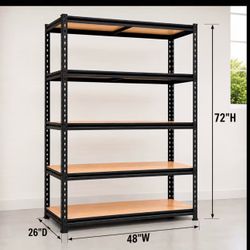 $110!!! New 72” 5 tier Black Metal and Board Rack, 72x48x26, damaged box, not item