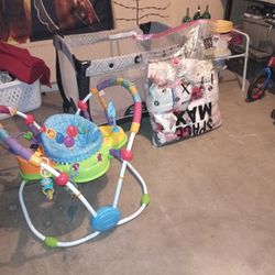 Playpen,Bouncer And Big Bag Of Clothes