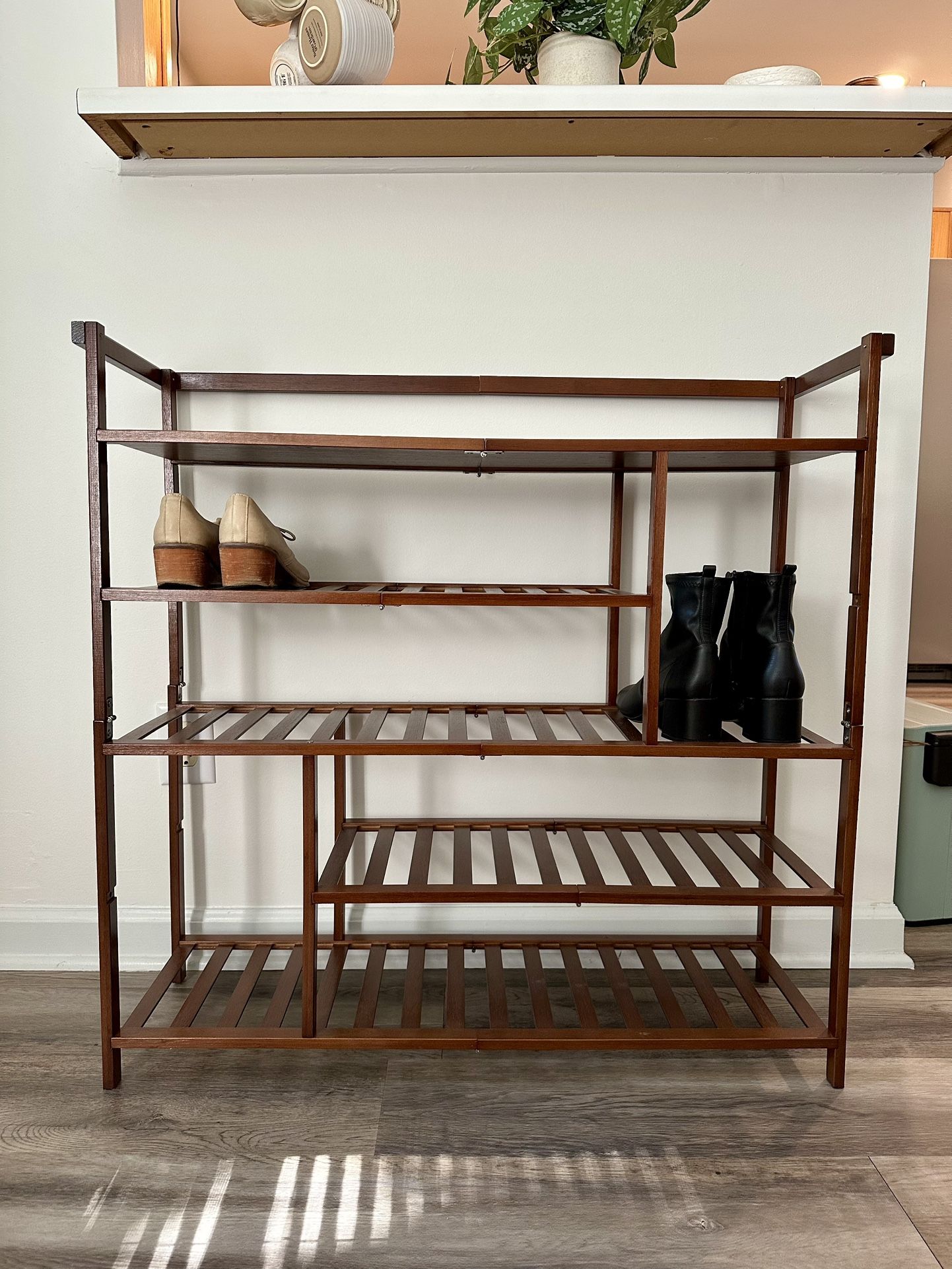 5-Tier Wooden Shoe Rack Organizer w/ Boot Cubbies & Top Shelf – 35 × 12 × 34 ½ʺ