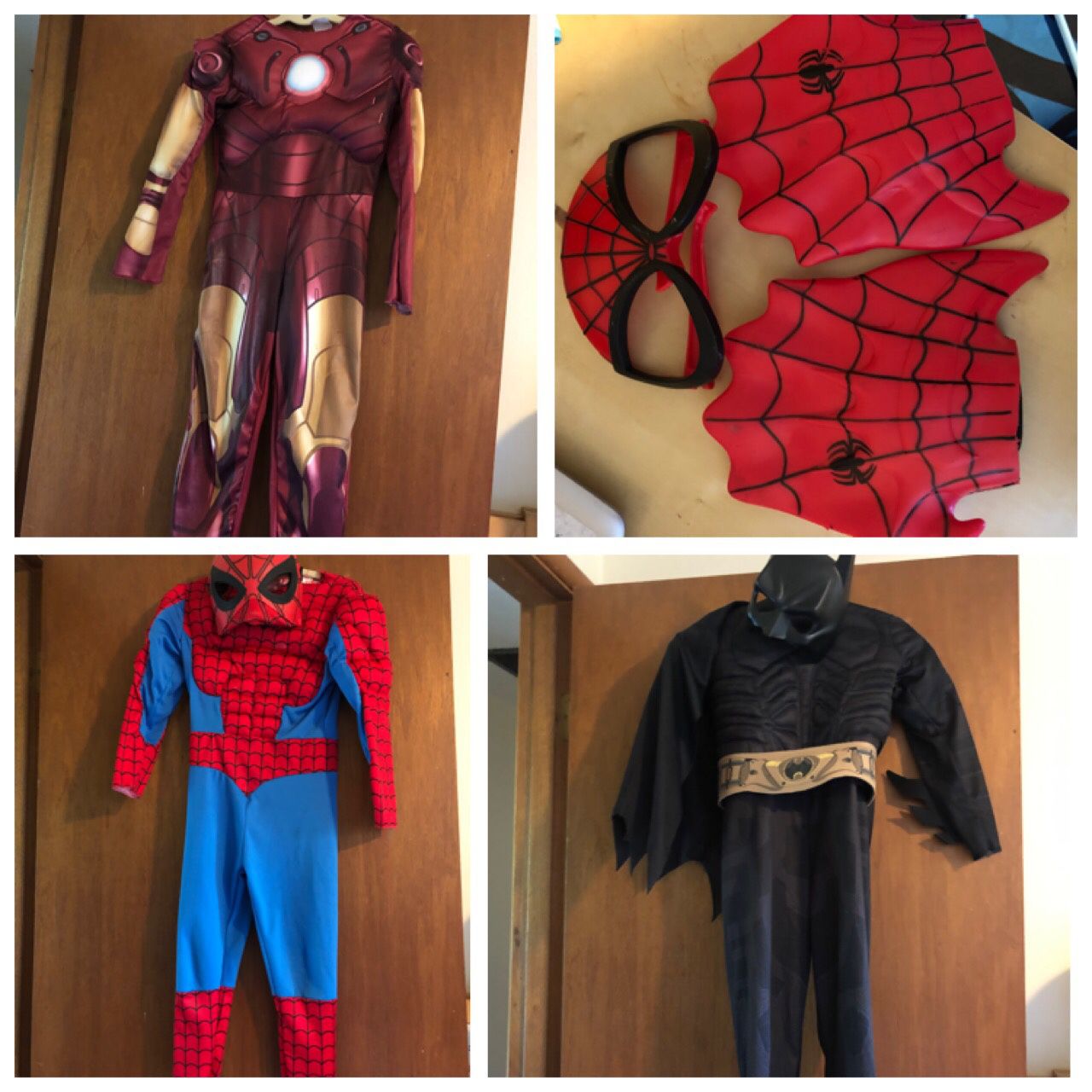 Kids costumes and masks size 4-6 year’s. Batman, Spider-Man, Ironman. Halloween costume.