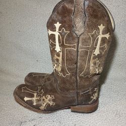 Mens Beige Square Toed Boots Size 9 1/2