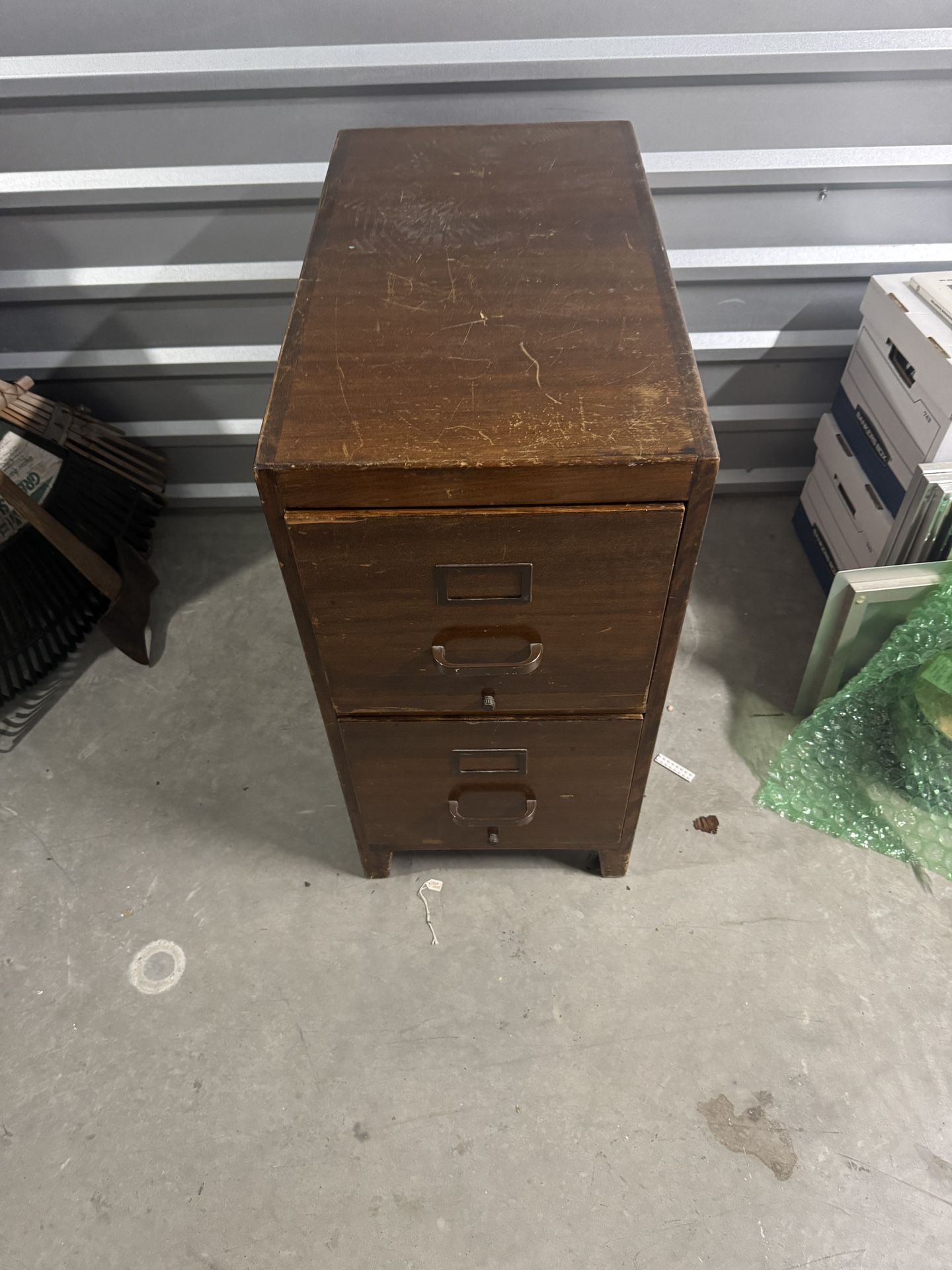 Antique Wooden 2 Drawer Filing Cabinet