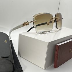 Cartier Big C 24K Gold/Brown Hennessy Tint Diamond Cut VVS Moissanite White Buffalo Horn Buffs Glasses