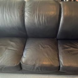 Black Leather Three-Seater Sofa