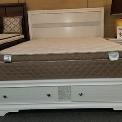 Brand new white full storage bedframe
