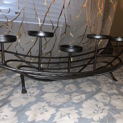 Large 1980s Vintage Wrought Iron Farmhouse Centerpiece With 5 Pillar Candle Holders