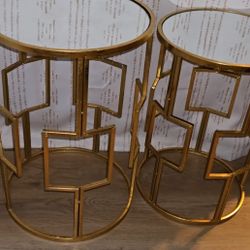 Set Of Gold Side Tables With Mirror On Top