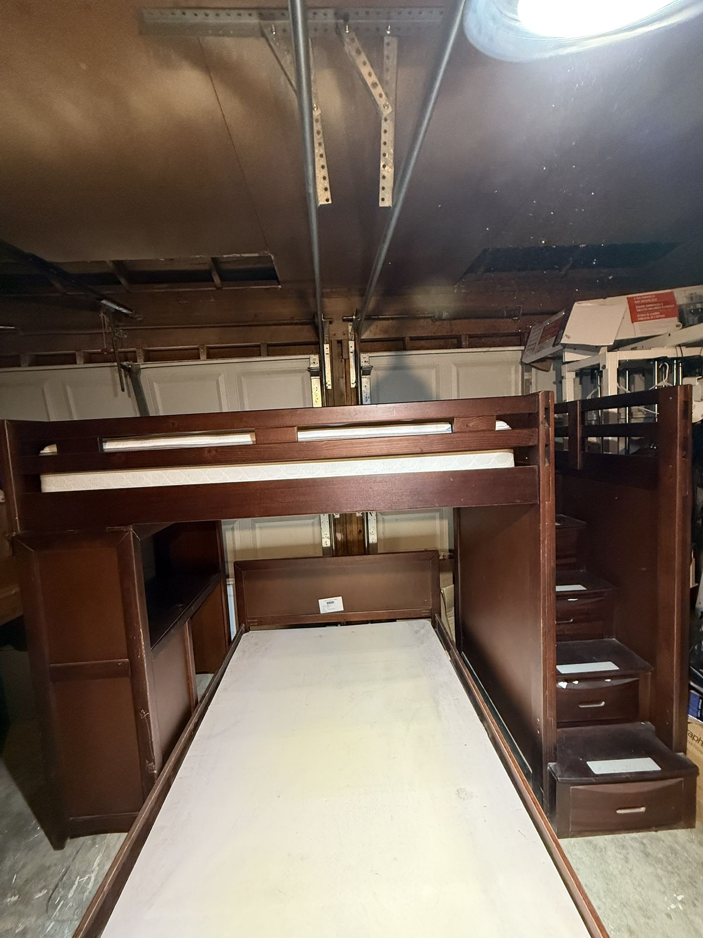 ALL-IN-ONE TWIN STORAGE HIGH LOFT W/ STAIRCASE + FULL LOWER BED