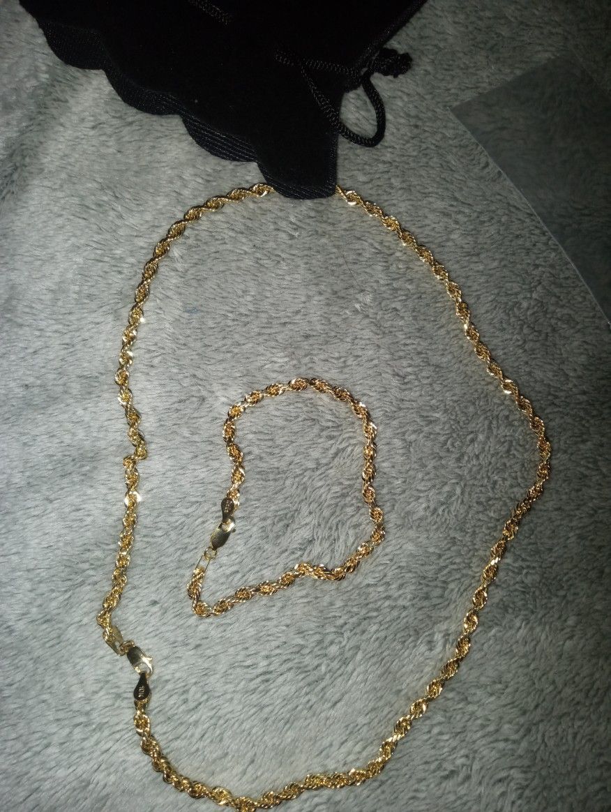 Real 10k Peru 4mm Gold Rope Chain And Bracelet