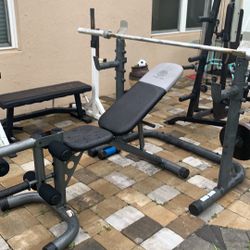 Squat Rack Up To 6 Feet High  Separate Adjustable Bench Olympic Barbell And 100 Pounds For  450