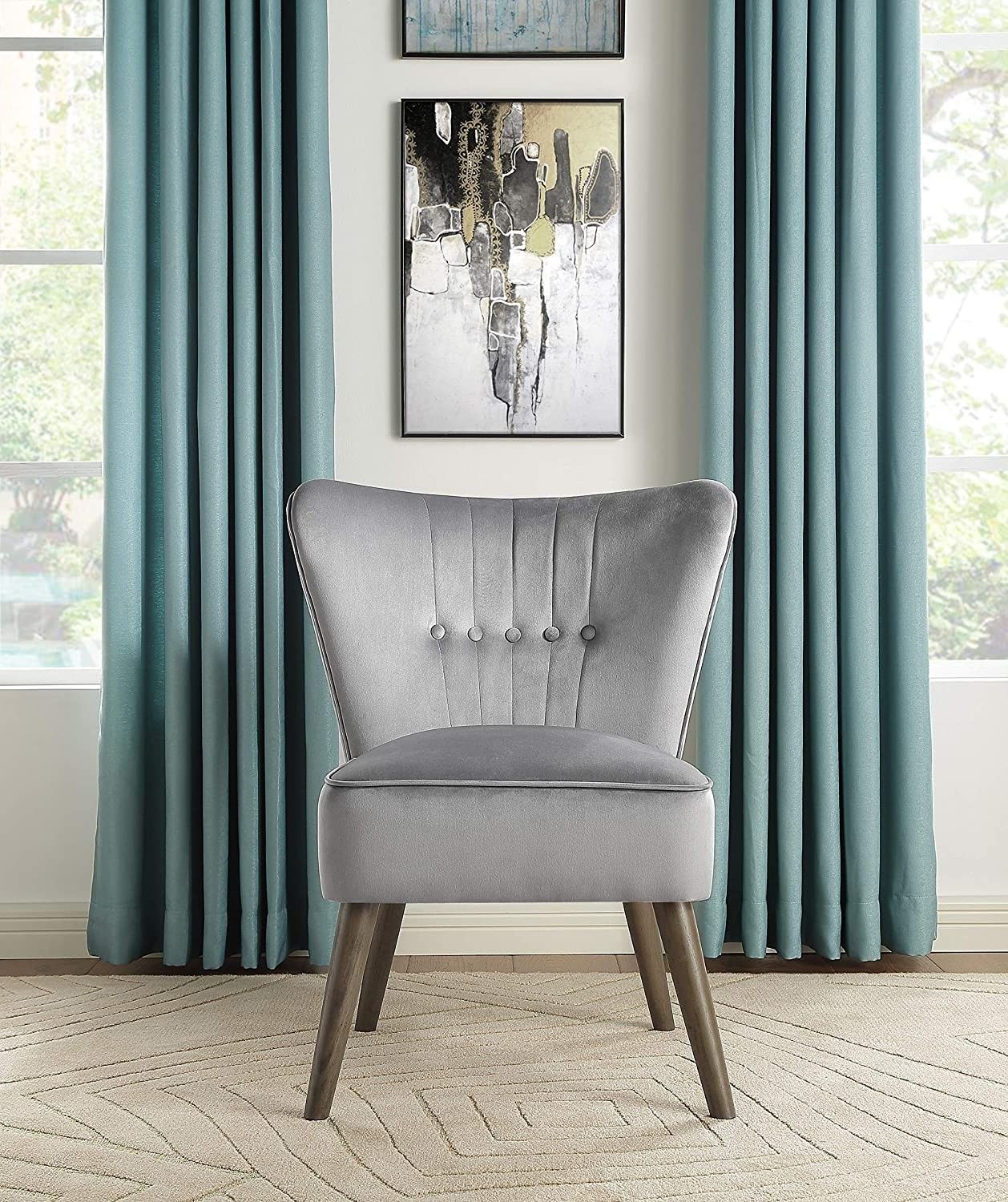 Wingback Design Upholstered Velvet Accent Chair, Gray