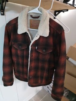 LEVIS Sherpa Lined PLAID  JACKET Mens SMALL TRUCKER