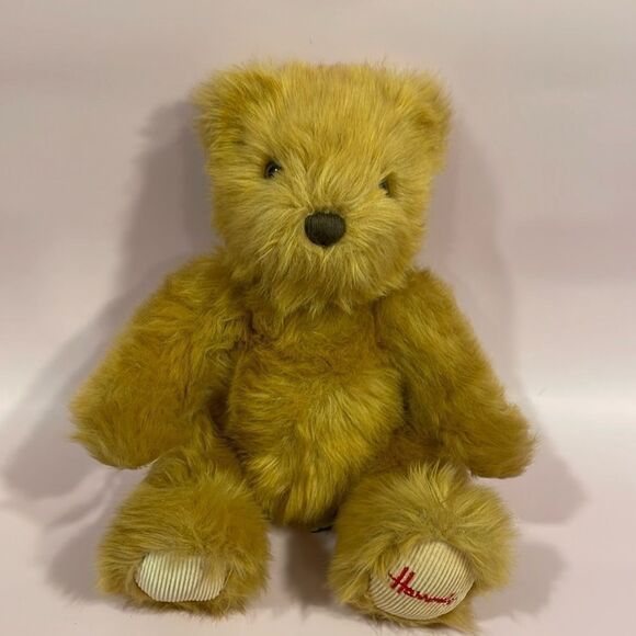 Harrods London Teddy Bear Plush Stuffed Toy Sitting Red Stitching Foot Lovey 8”