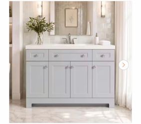 Everdean 49 in. Single Sink Pearl Gray Freestanding Bath Vanity with White Cultured Marble Top (Assembled)