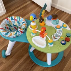 Bright Starts Around We Go 2-in-1 Baby Walker, Discovery Activity Center and Table, Tropic Cool, Ages 6 Months+