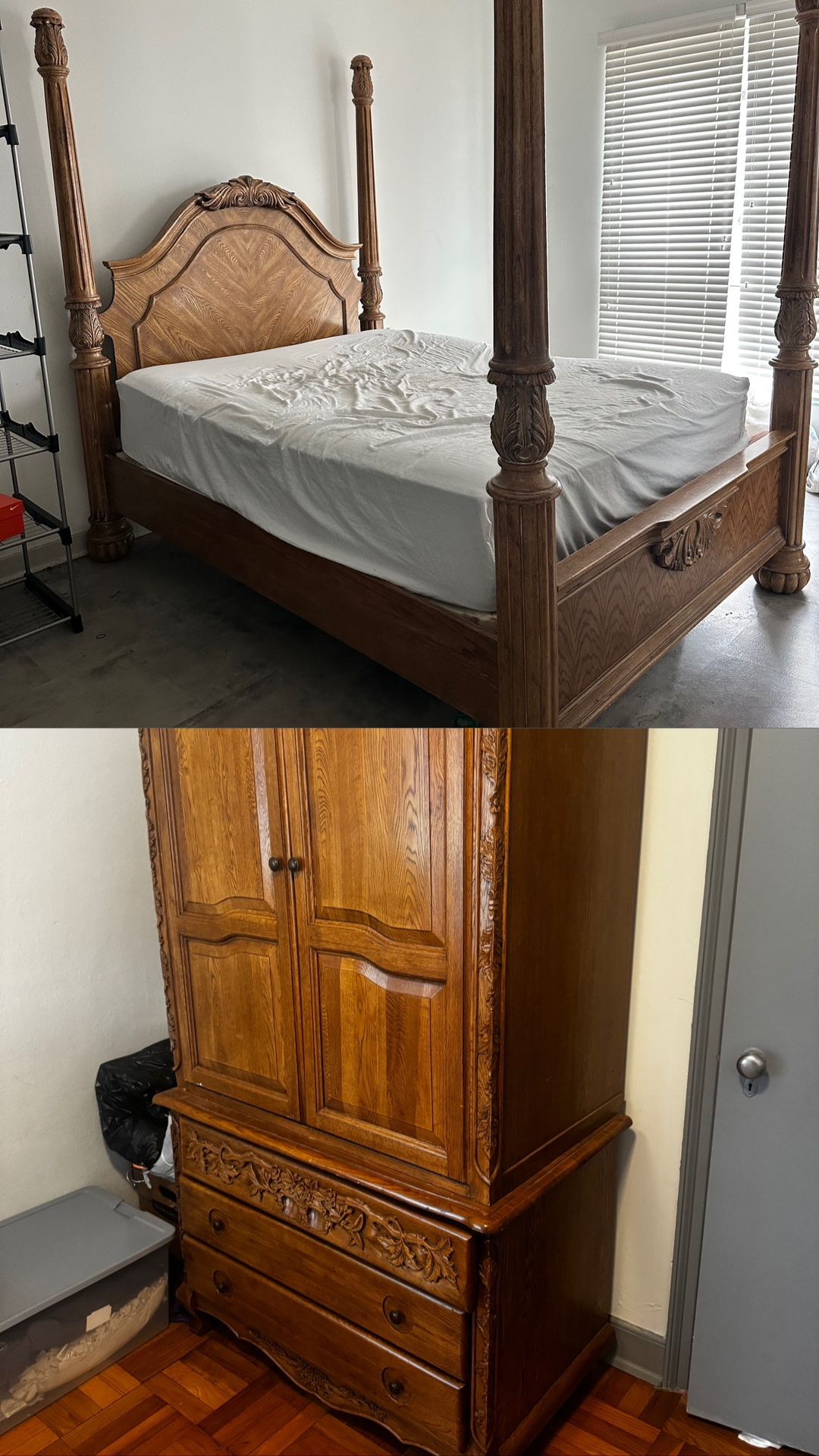 PRICE DROP ‼️ Queen-sized Canopy Bed & Armoire set