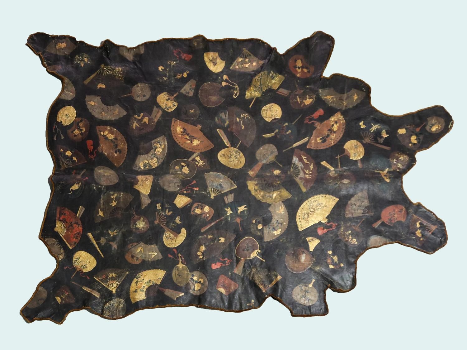 Vintage Embossed Water, Buffalo Hide With Silver And Gold Painted Scenes