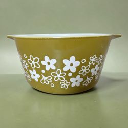 Vintage Pyrex 473 Spring Blossom Avocado Green Crazy Daisy Casserole Dish 1 Qt
