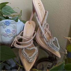 Blush Strappy Heart Embellished Women's Shoes