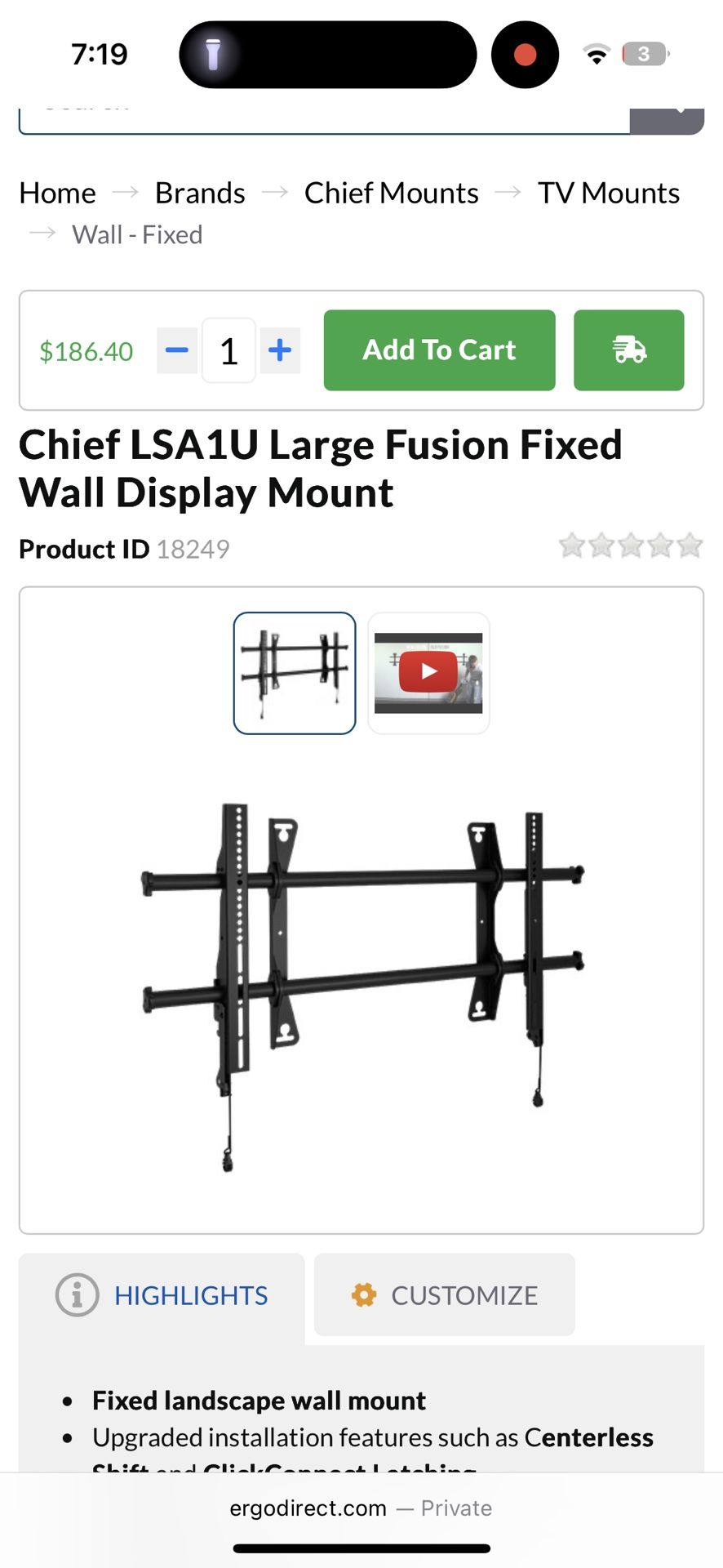 Chief lSA1U TV Mount