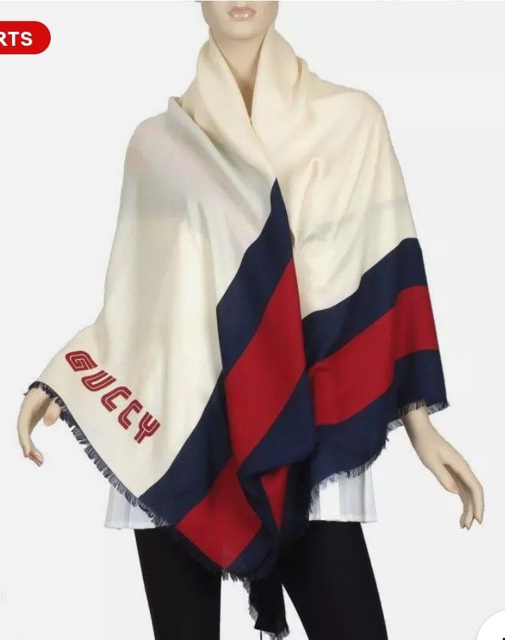 NEW GUCCI CURRENT MODAL SILK BORDERS SHAWL WRAP SCARF STOLE