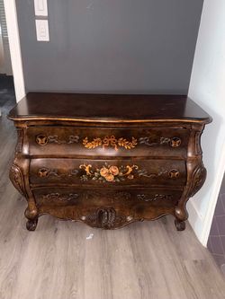 Wood Nightstand with Marble Top and Brass Handles