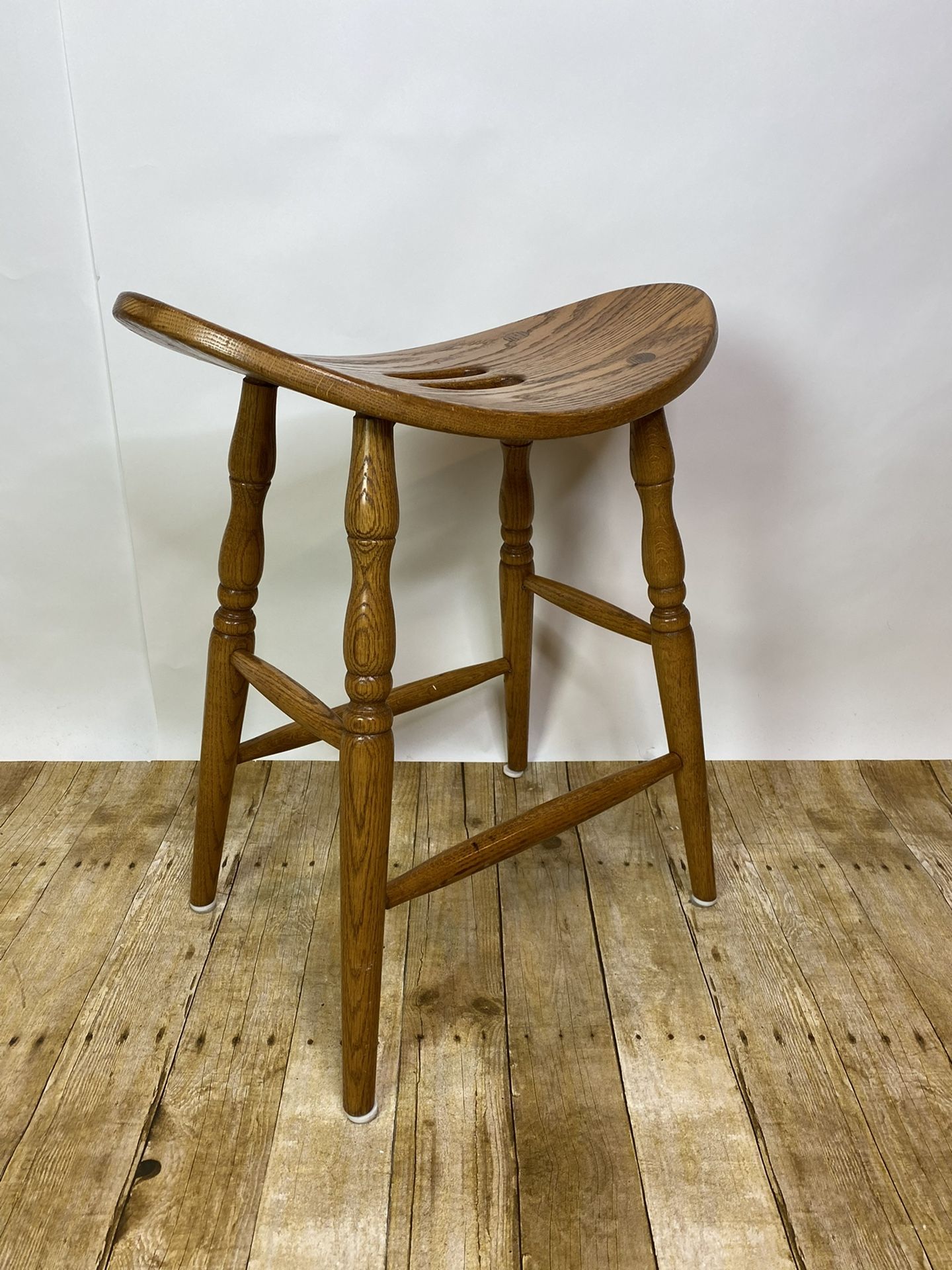 Amish Built Saddle Wooden Bar Stool Chair Vintage Mid Century